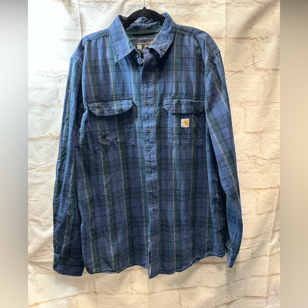 Carhartt men’s long sleeve blue plaid shirt‎ size Large